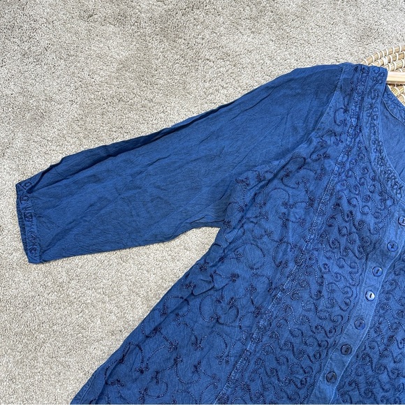 Sakkas Fedella Deep Scoop Neck Longsleeve Top Adjustable Back Straps Blue 1X/2X - Picture 8 of 14